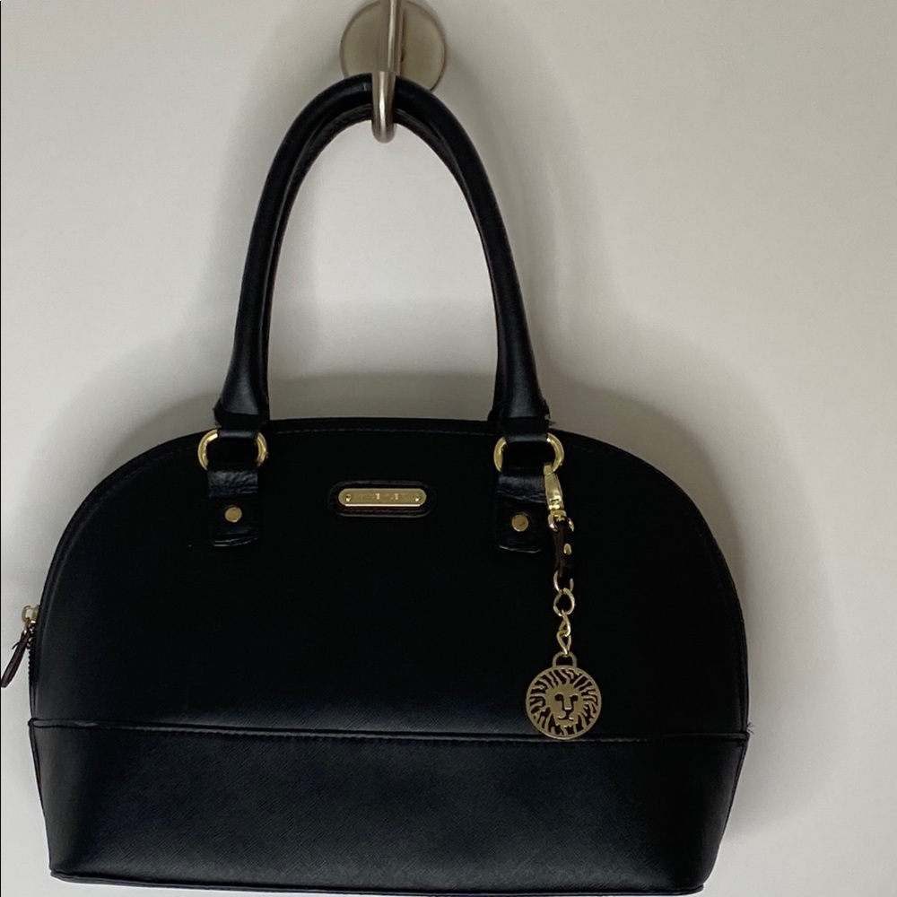 Black and Gold Leather Satchel with Dome Shape